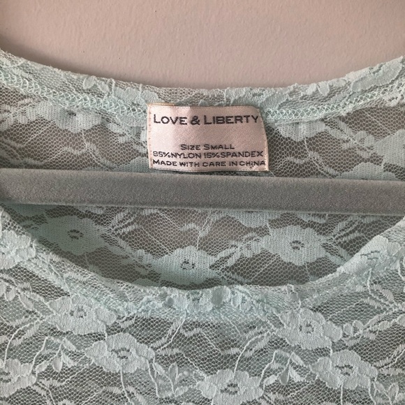 Love & Liberty Mint Lace Peplum Top T-Shirt - Picture 3 of 4